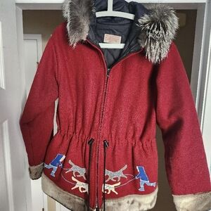 Vintage Red Fur-Trimmed Jacket